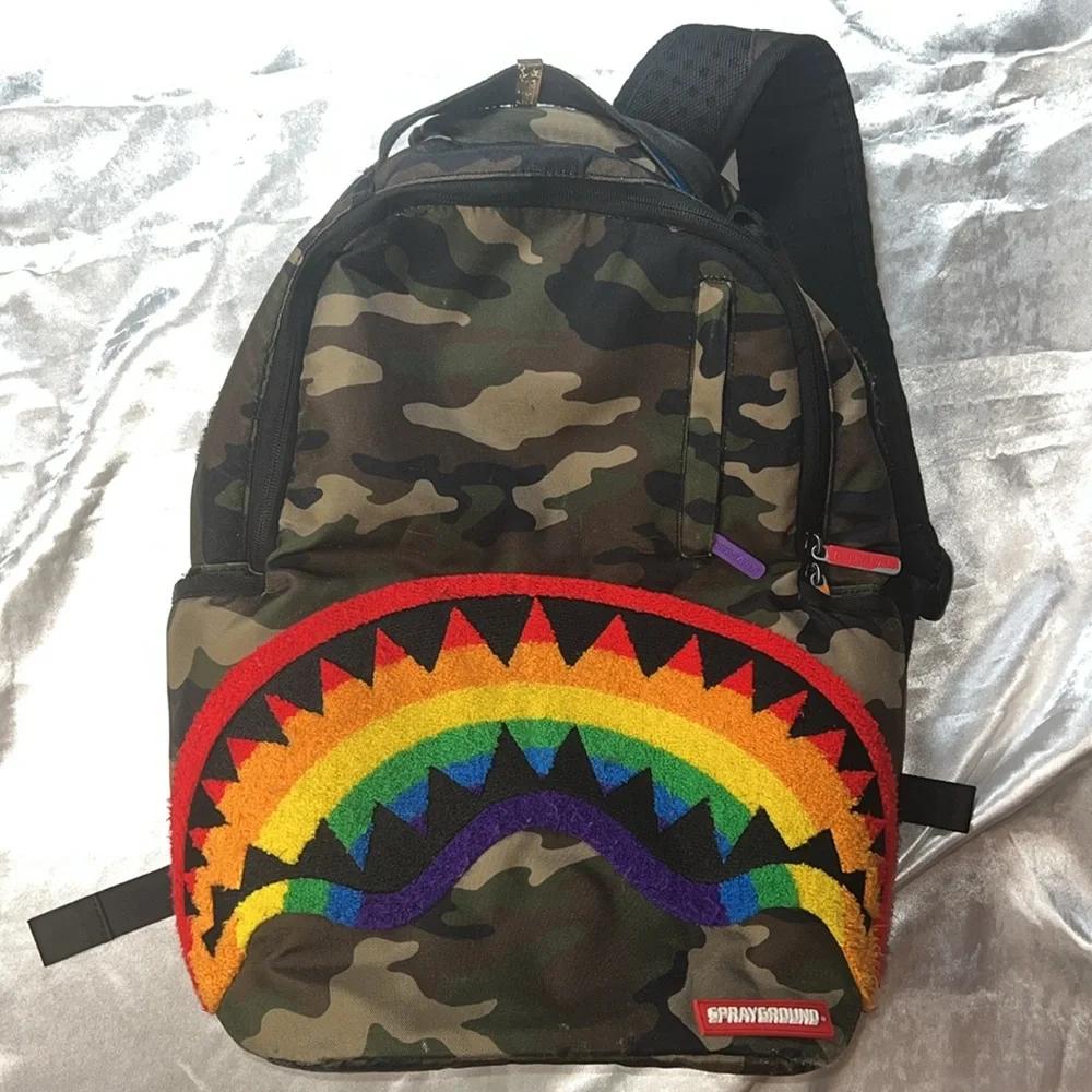 Sprayground Chenille Rainbow Shark Backpack - Picture 3 of 17
